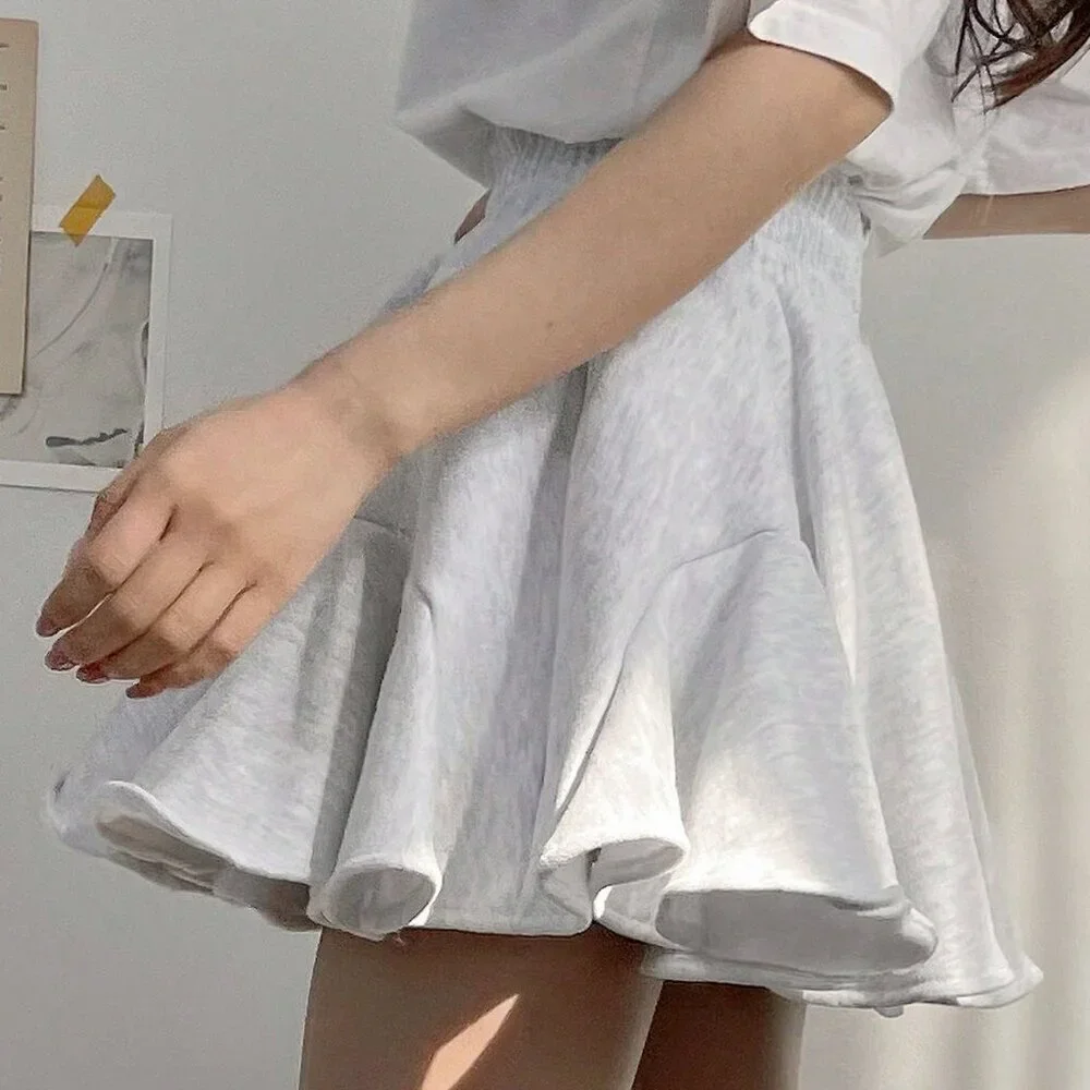 Grey Casual Women's Elastic Waist Fleece Flare Skirt